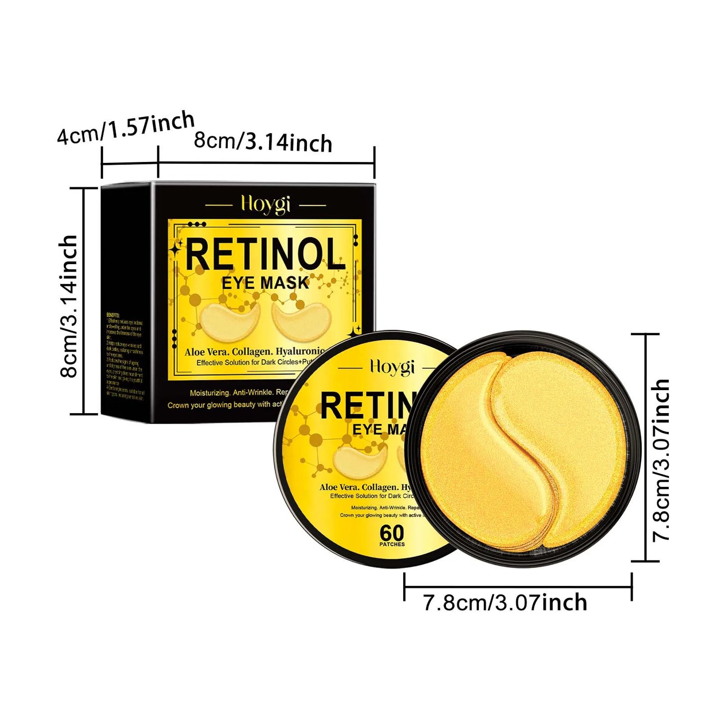 Hoygi Retinol Eye Mask – Anti-Aging, Dark Circle Remover, Fine Line & Puffiness Reducer, Firming & Moisturizing Under Eye Patches