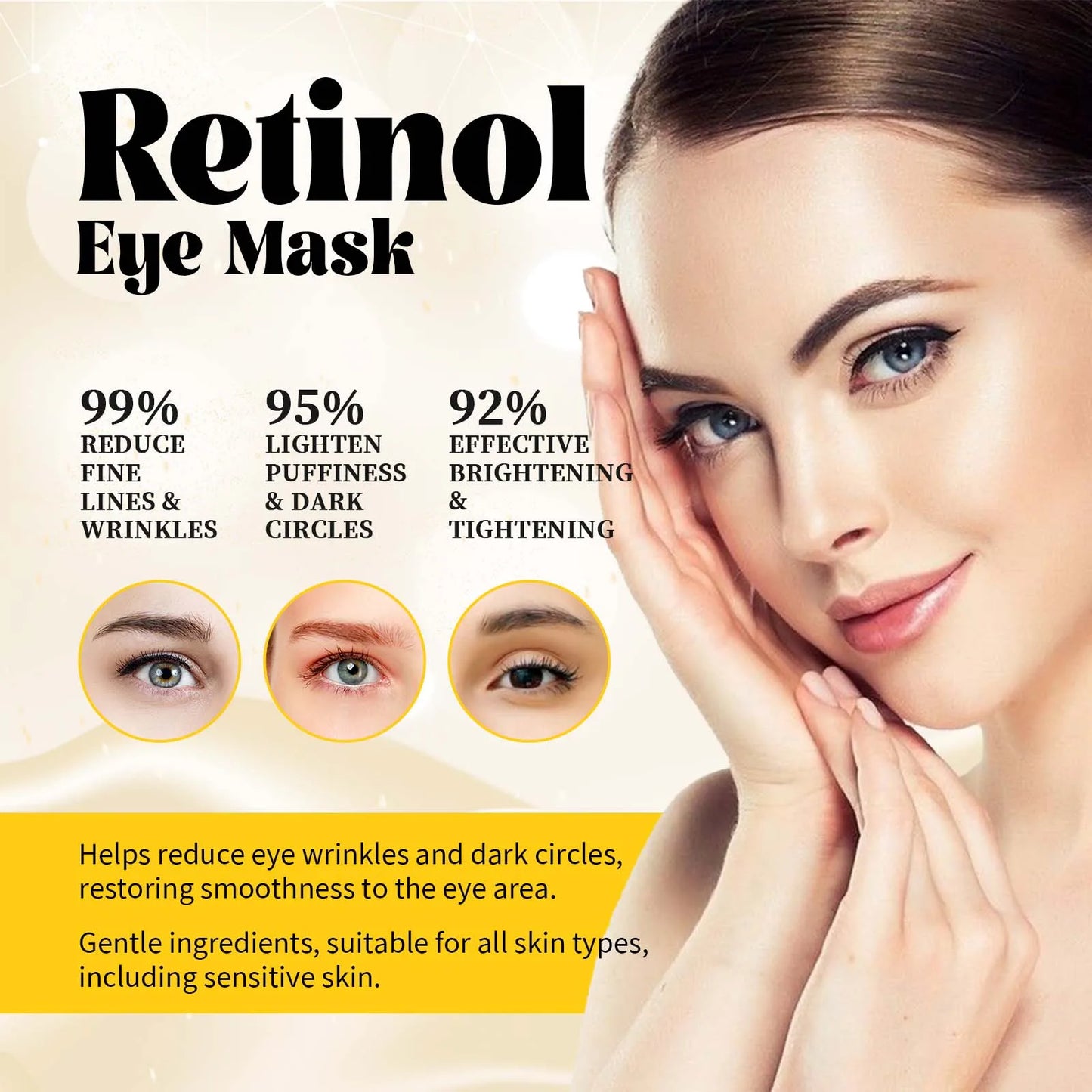 Hoygi Retinol Eye Mask – Anti-Aging, Dark Circle Remover, Fine Line & Puffiness Reducer, Firming & Moisturizing Under Eye Patches