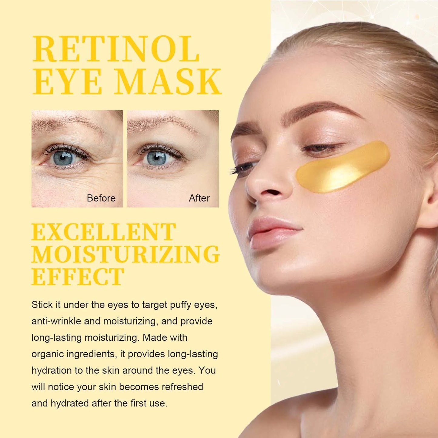 Hoygi Retinol Eye Mask – Anti-Aging, Dark Circle Remover, Fine Line & Puffiness Reducer, Firming & Moisturizing Under Eye Patches