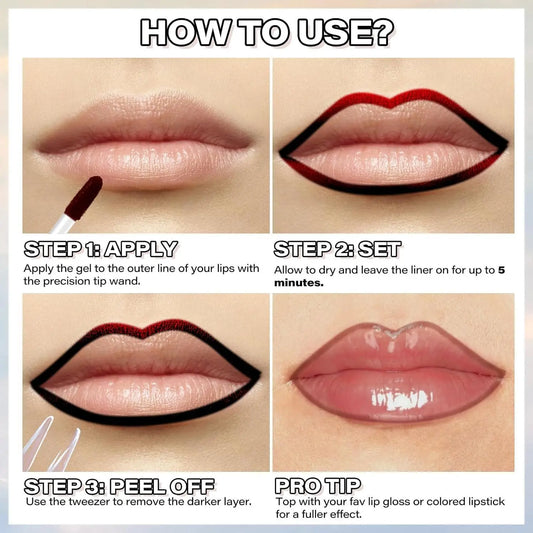 6-Color Waterproof Lip Liner & Peel-Off Lip Tint – Long-Lasting Matte Gloss, Tattoo Effect Lip Stain & Contour Makeup